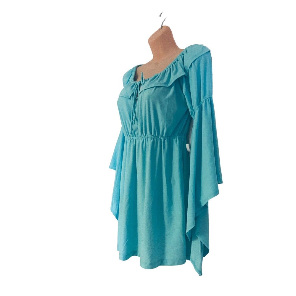 Midnight Velvet Tunic Pool Blue Bell Sleeve Peplum Office Casual Party Guest Top - Picture 5 of 11